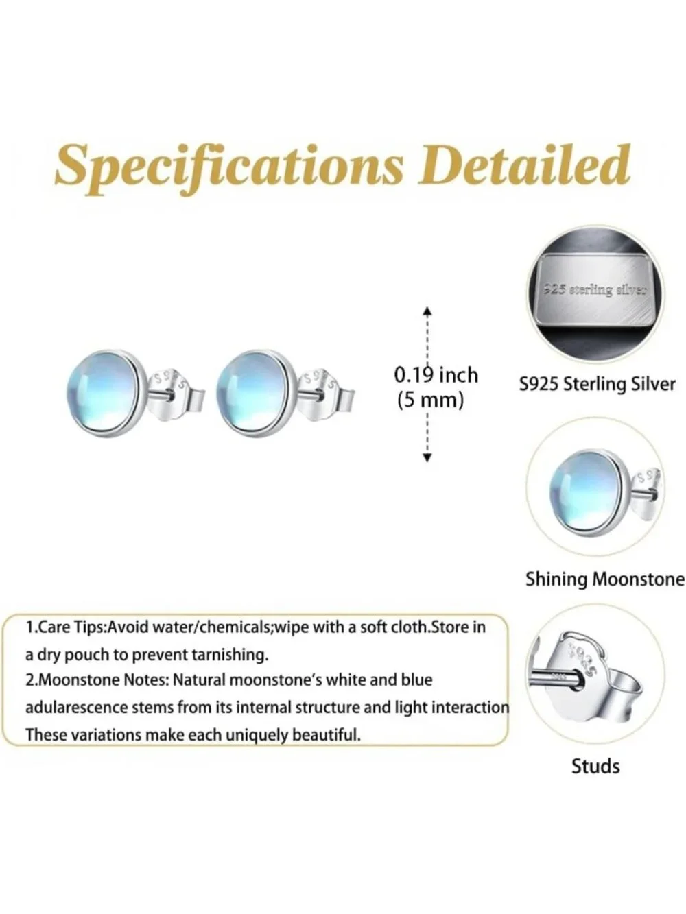 Trendy 925 Sterling Silver Moonstone Opal Turquoise Stud Earrings for Women